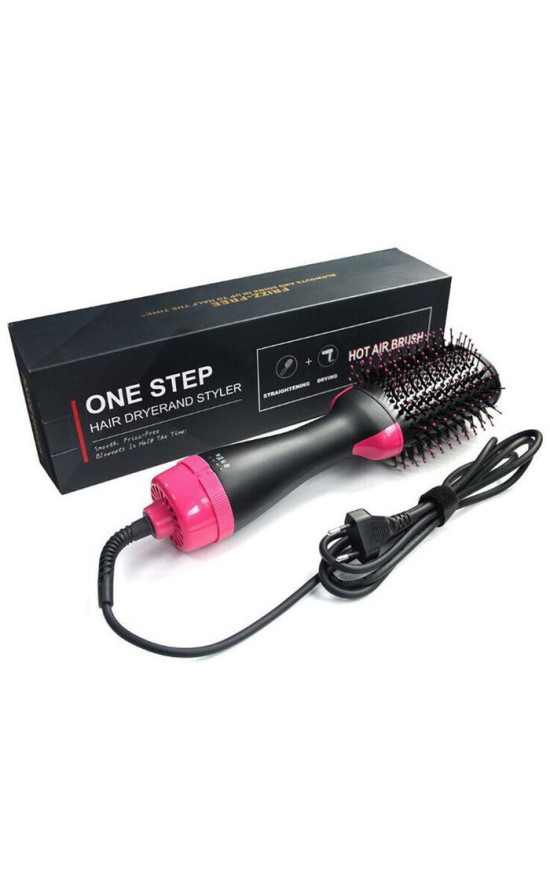 Eлектрическа четка за коса One Step Dryer, С горещ въздух, 3 в 1, Изсушаване, Четка, Маша, Мощност 1000 W, Йонна технология, 3 степени на скорост, Розов Eлектрическа четка за коса One Step Dryer, С горещ въздух, 3 в 1, Изсушаване, Четка, Маша, Мощност 1000 W, Йонна технология, 3 степени на скорост, Розов